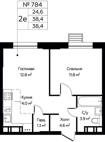 2-комнатная квартира, 38,4 м2, №754395, 