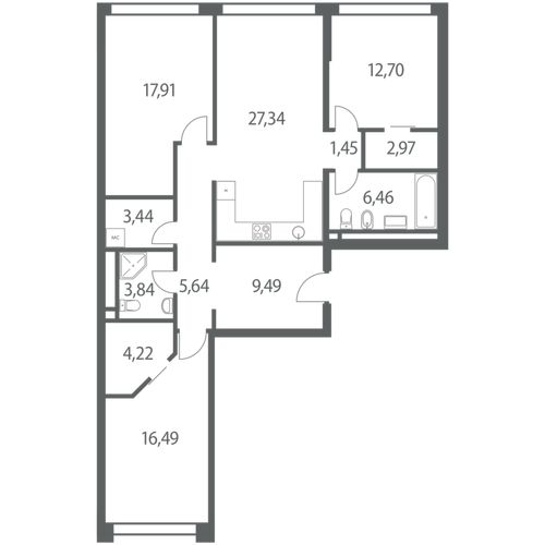 3-комнатная квартира, 111,95 м2, №423348, 