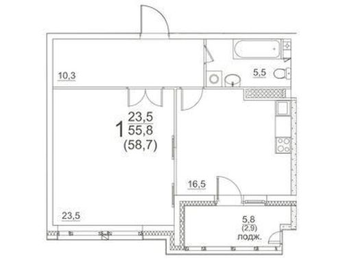 1-комнатная квартира, 58,7 м2, №397182, Москва