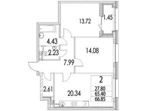 2-комнатная квартира, 66,8 м2, №414723, Москва