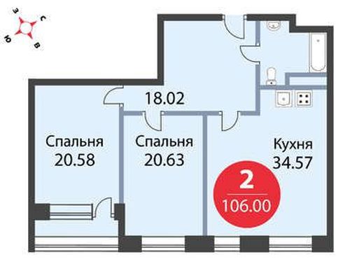2-комнатная квартира, 106 м2, №398703, Дубровка