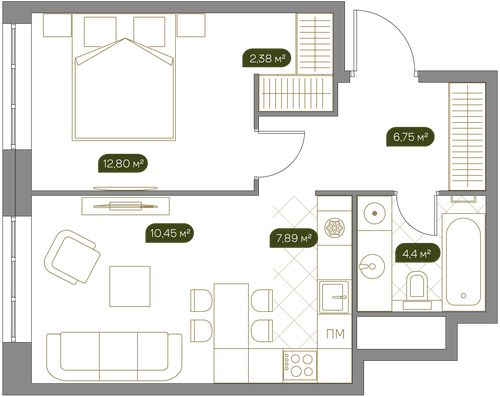 2-комнатная квартира, 45 м2, №736231, 