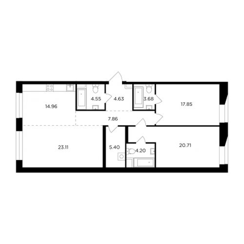 3-комнатная квартира, 106,95 м2, №435625, 