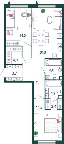 2-комнатная квартира, 81 м2, №780857, 