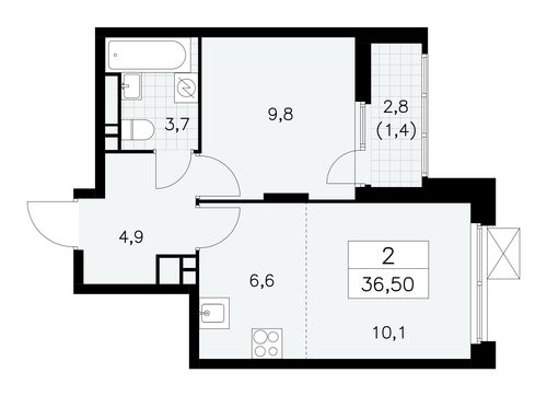 2-комнатная квартира, 36,5 м2, №876379, 
