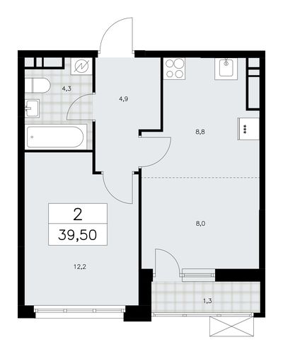 2-комнатная квартира, 39,5 м2, №798851, 