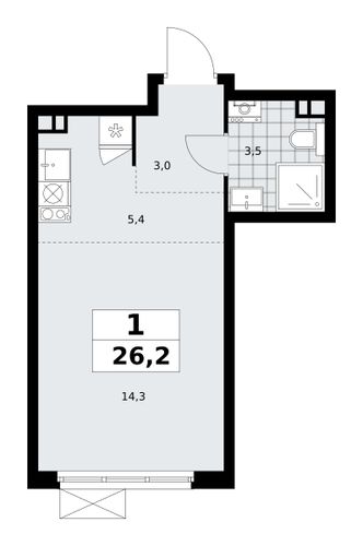 1-комнатная квартира, 26,2 м2, №878525, 