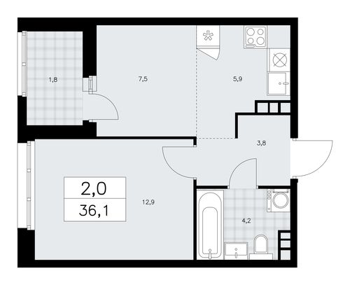 2-комнатная квартира, 36,1 м2, №915569, 