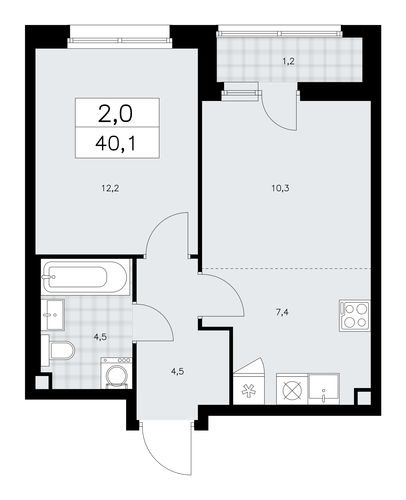 2-комнатная квартира, 40,1 м2, №901052, 