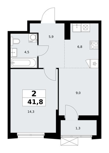 2-комнатная квартира, 41,8 м2, №832515, 