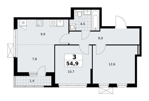 3-комнатная квартира, 54,9 м2, №887007, 