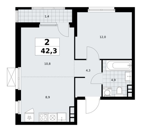 2-комнатная квартира, 42,3 м2, №915678, 