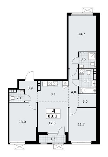 4-комнатная квартира, 83,1 м2, №877017, 