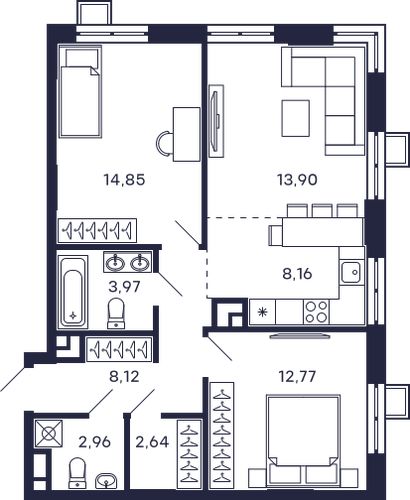 2-комнатная квартира, 67,37 м2, №909310, Красногорск