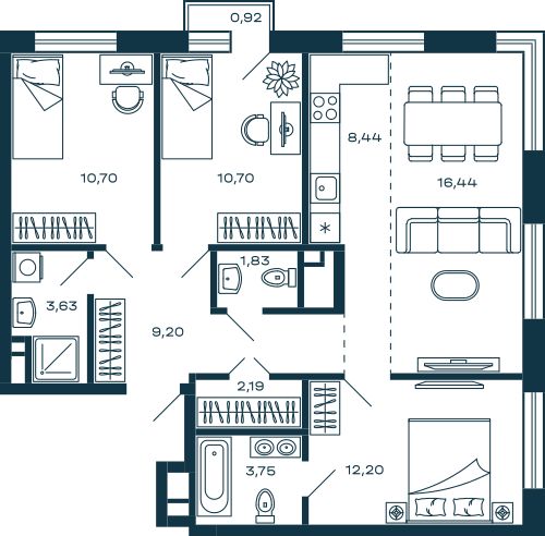 3-комнатная квартира, 79,36 м2, №917920, 