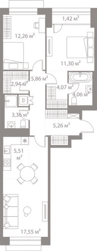 2-комнатная квартира, 73,59 м2, №856706, 