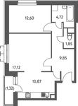 Планировка 2-комнатной квартиры, 58,4 м2