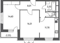 Планировка 2-комнатной квартиры, 56,9 м2