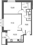 Планировка 2-комнатной квартиры, 57,3 м2