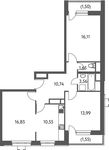 Планировка 3-комнатной квартиры, 76,7 м2