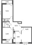 Планировка 3-комнатной квартиры, 76,6 м2