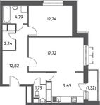 Планировка 2-комнатной квартиры, 62,4 м2
