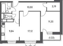 Планировка 2-комнатной квартиры, 57,1 м2