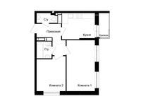 Планировка 2-комнатной квартиры, 45,5 м2