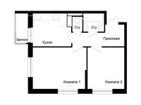 Планировка 2-комнатной квартиры, 45,4 м2
