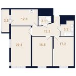 Планировка 3-комнатной квартиры, 91,8 м2