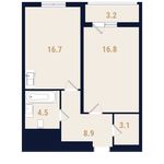 Планировка 1-комнатной квартиры, 51,6 м2
