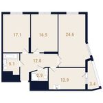 Планировка 3-комнатной квартиры, 92,8 м2