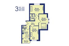 Планировка 3-комнатной квартиры, 95,55 м2