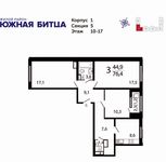 Планировка 3-комнатной квартиры, 76,4 м2