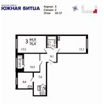 Планировка 3-комнатной квартиры, 76,4 м2
