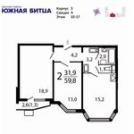 Планировка 2-комнатной квартиры, 59,8 м2