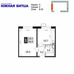 Планировка 1-комнатной квартиры, 36 м2