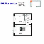 Планировка 1-комнатной квартиры, 36 м2