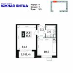 Планировка 1-комнатной квартиры, 33,6 м2