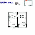Планировка 1-комнатной квартиры, 33,8 м2