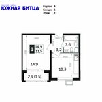 Планировка 1-комнатной квартиры, 33,5 м2