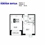 Планировка 1-комнатной квартиры, 34 м2