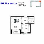 Планировка 1-комнатной квартиры, 34,8 м2