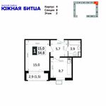 Планировка 1-комнатной квартиры, 34,8 м2
