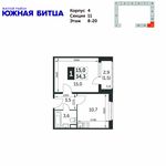 Планировка 1-комнатной квартиры, 34,3 м2