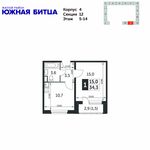 Планировка 1-комнатной квартиры, 34,3 м2