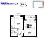 Планировка 1-комнатной квартиры, 33,9 м2