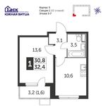 Планировка 1-комнатной квартиры, 32,2 м2