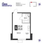 Планировка квартиры студии, 23 м2