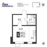 Планировка квартиры студии, 26,6 м2